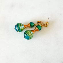 Striped Murano glass beads with gold spirals