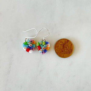 Multicolour millefiori heart earrings