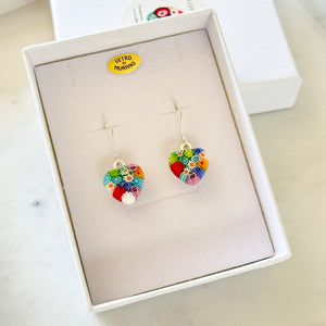 Multicolour millefiori heart earrings