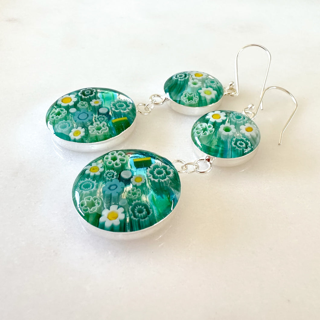 Millefiori Murano millefiori and resin double-drop earrings
