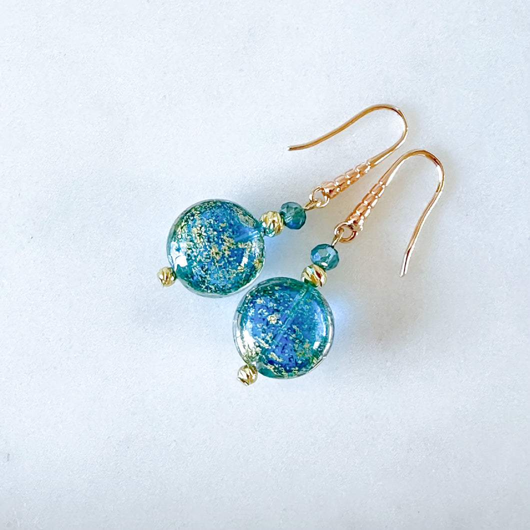 Cracked gold disc drop earrings