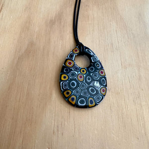 Teardrop millefiori pendant with black cord