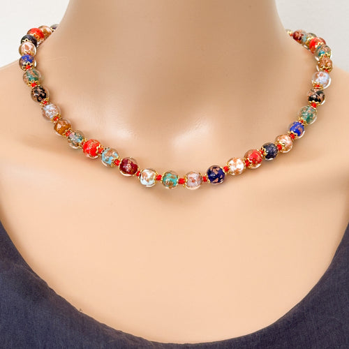 Murano glass bead necklace with gold findings