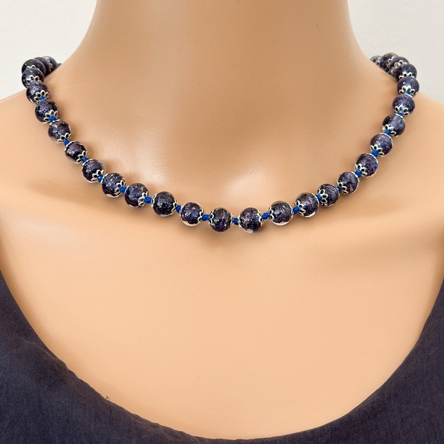 Murano glass bead necklace with silver findings