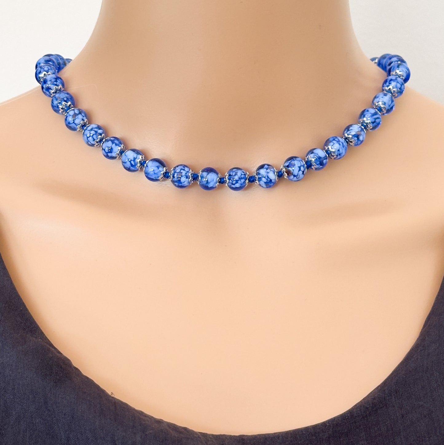 Murano glass bead necklace with silver findings