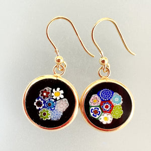 Millefiori drop earrings multicolour gold 14mm