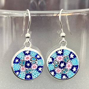 Millefiori drop earrings multicolour silver 14mm