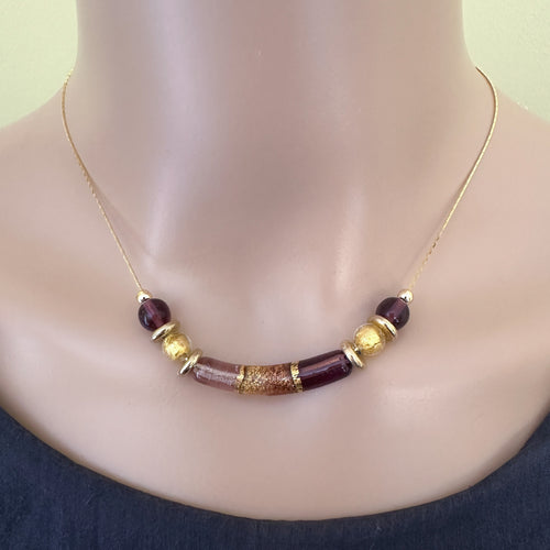 Tube bead choker necklace with magnetic clasp