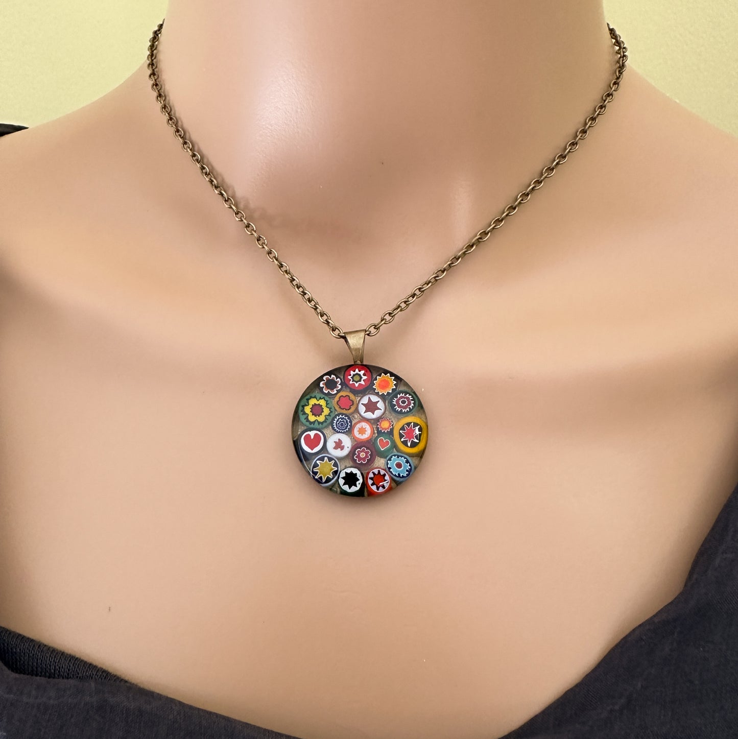 Millefiori Murano millefiori and resin mosaic medium pendant 25mm