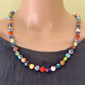 Murano glass millefiori bead necklace