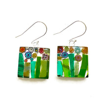 Millefiori Murano millefiori glass and resin square earrings - multicoloured garden