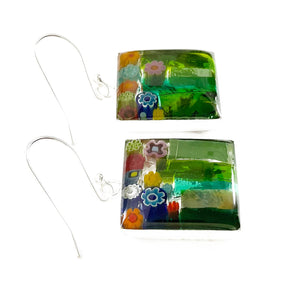 Millefiori Murano millefiori glass and resin square earrings - multicoloured garden