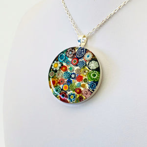 Millefiori Murano millefiori and resin mosaic large round pendant