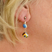 Multicolour millefiori bead double drop earring