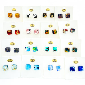 *Clearance* Murano plate glass square studs