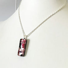 Murano plate glass long thin rectangle pendant with silver chain