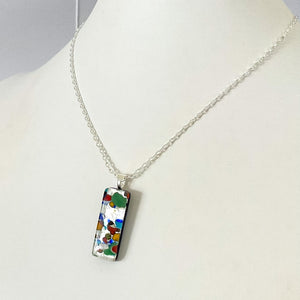 Murano plate glass long thin rectangle pendant with silver chain