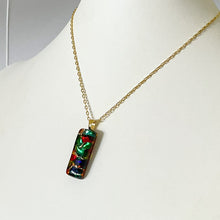 Murano plate glass long thin rectangle pendant with gold chain