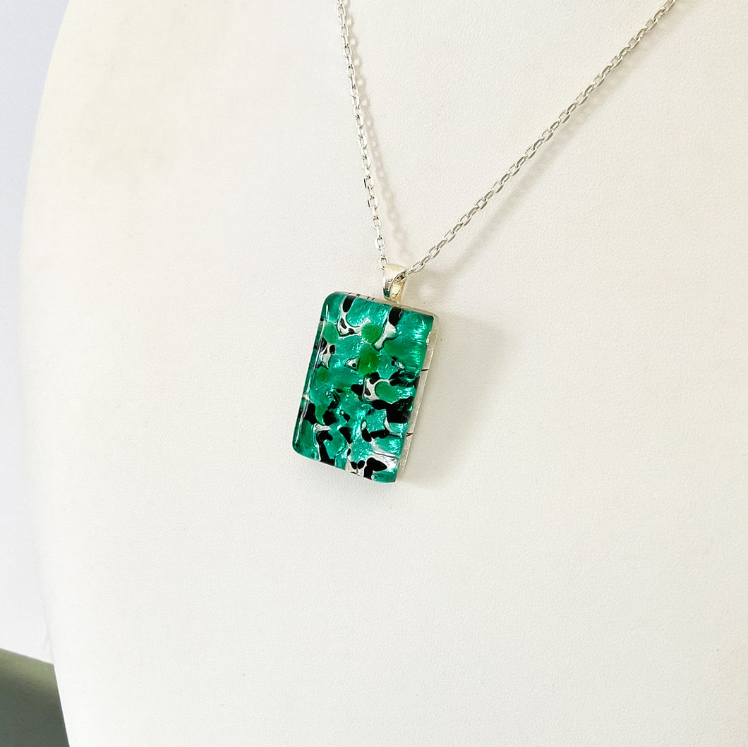 Murano plate glass large rectangle pendant with silver chain