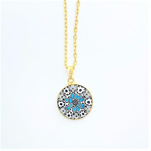 *Clearance* Millefiori 18mm pendant with gold/silver surround and chain