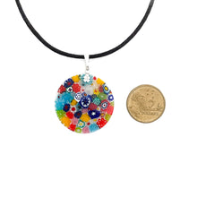 *Clearance* Fused Murano millefiori disc pendant 32mm with chain