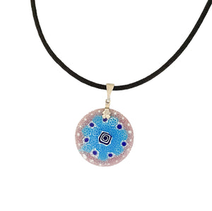*Clearance* Fused Murano millefiori disc pendant 26mm with chain
