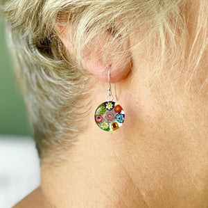 Millefiori Murano mosaic millefiori and resin drop earrings 15-16mm