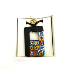 Rectangle black and millefiori pendant with black cord