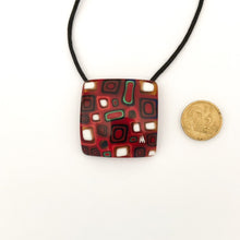 Large square millefiori pendant with black cord