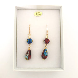Multicolour millefiori teardrop bead earring